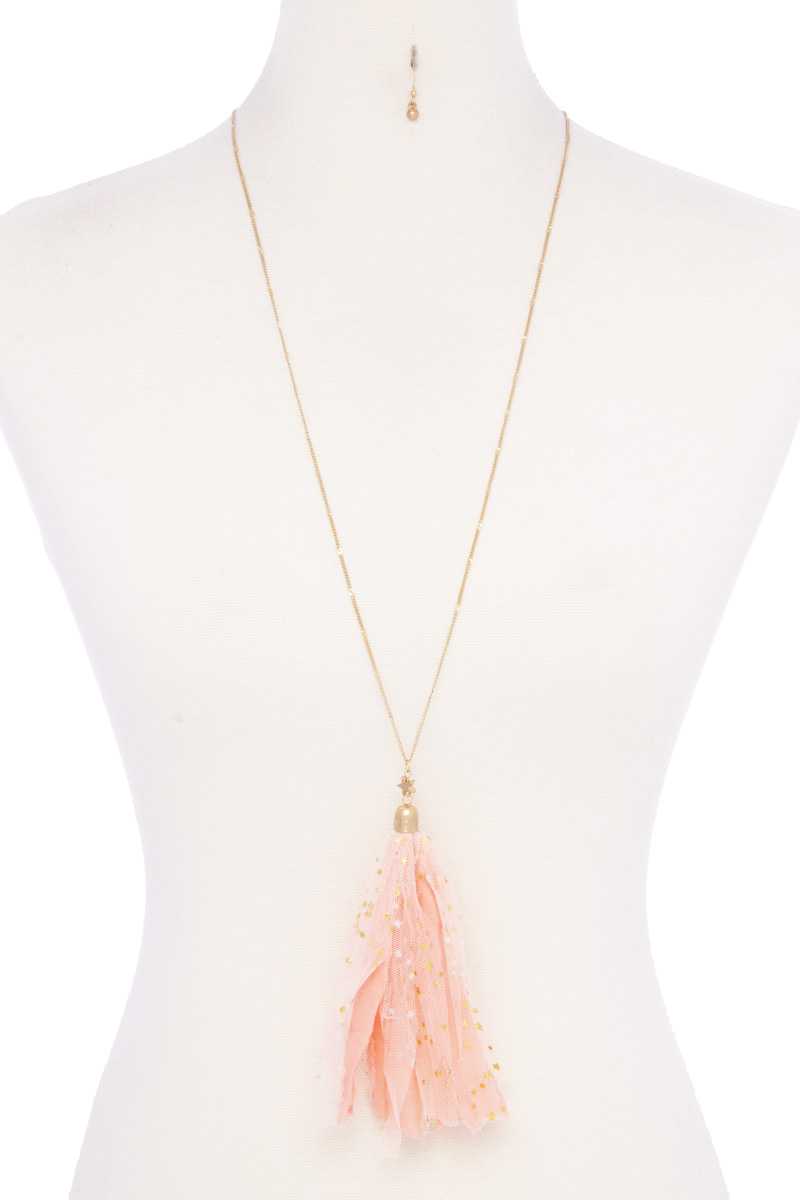 Metallic Stars Tulle Tassel Necklace