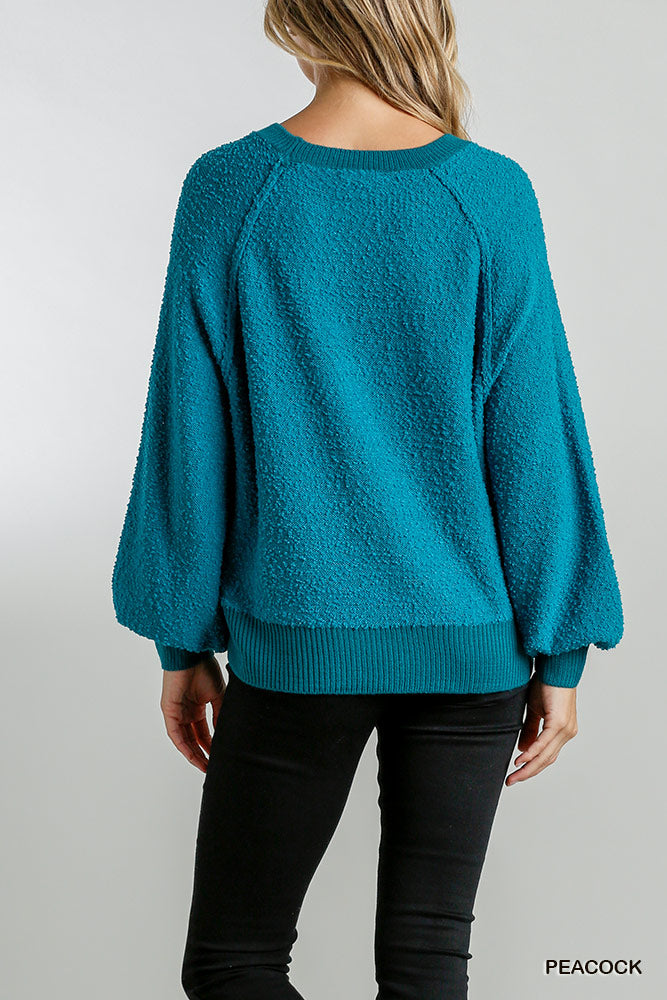 Puff Sleeve Boat Neck Sweater