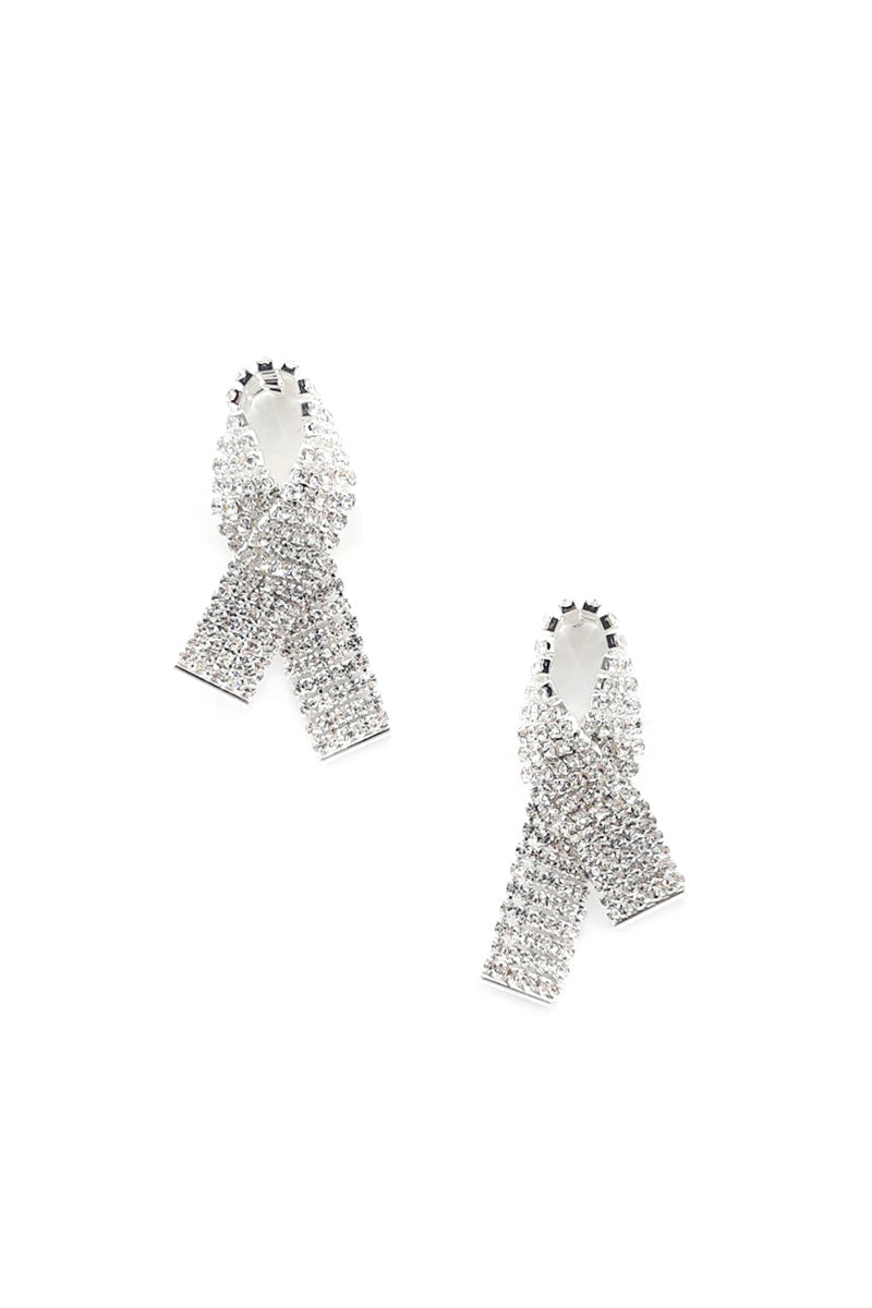 Rhinestone Awarness Bow Earring